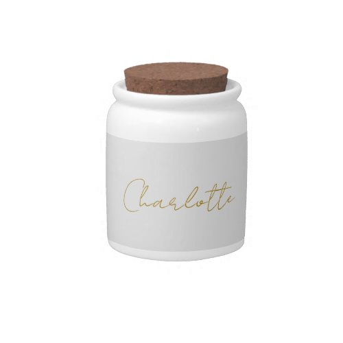 Calligraphy Gold Color Grey Custom Personal Edit Candy Jar