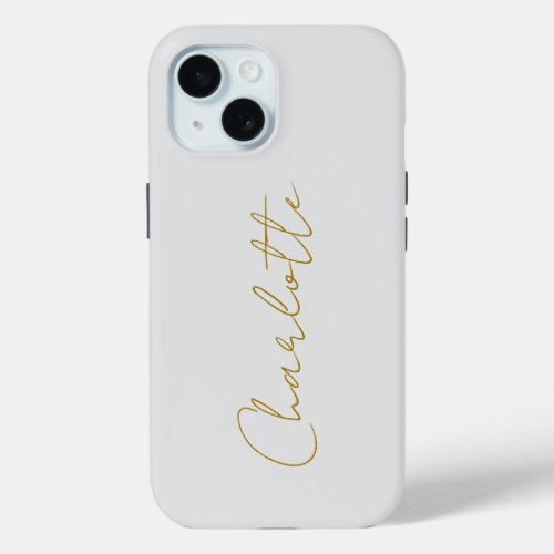 Calligraphy Gold Color Grey Custom Personal Edit iPhone 15 Case