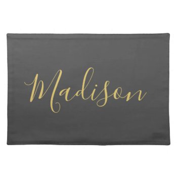 Calligraphy Gold Color Grey Custom Personal Edit Cloth Placemat by hizli_art at Zazzle