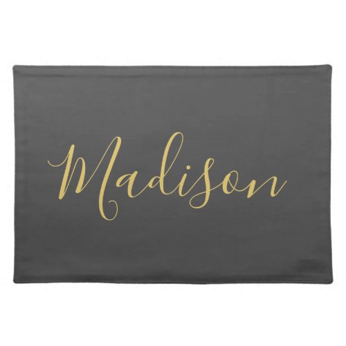 Calligraphy Gold Color Grey Custom Personal Edit Cloth Placemat