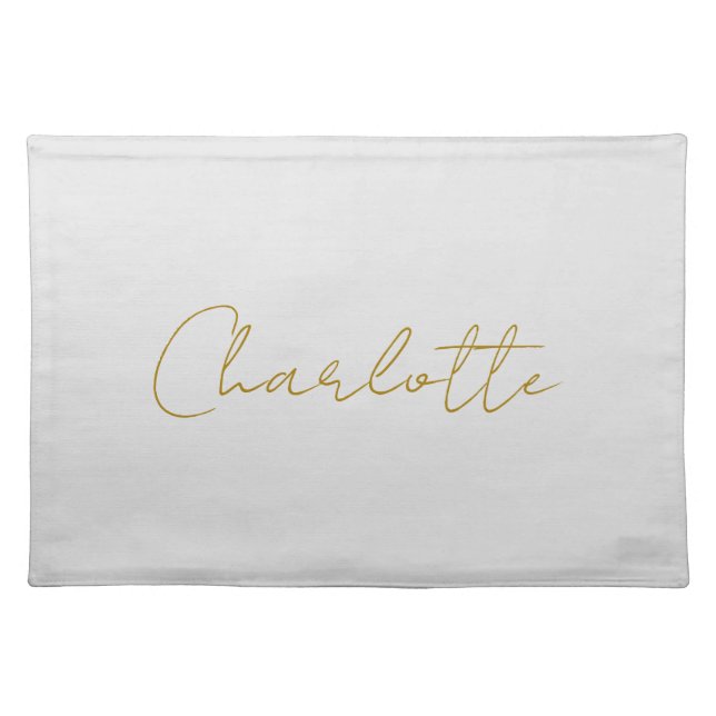 Calligraphy Gold Color Grey Custom Personal Edit Cloth Placemat (Front)