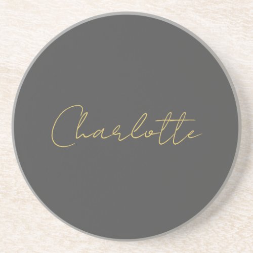 Calligraphy Gold Color Grey Custom Personal Edit Coaster