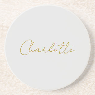Calligraphy Gold Color Grey Custom Personal Edit Coaster