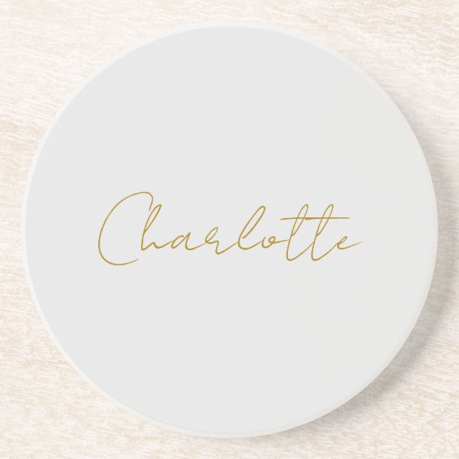 Calligraphy Gold Color Grey Custom Personal Edit Coaster (Front)