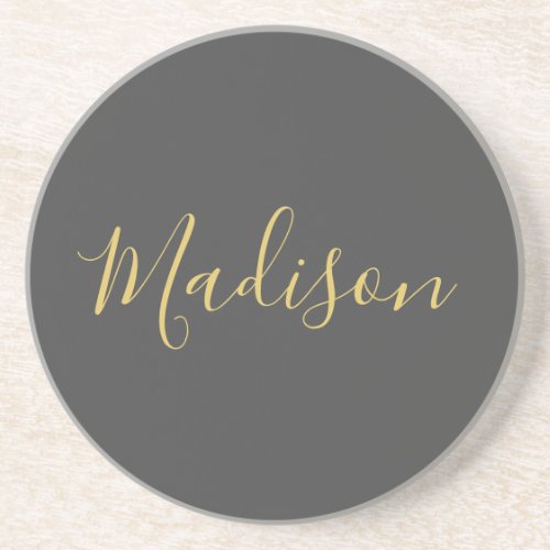 Calligraphy Gold Color Grey Custom Personal Edit Coaster