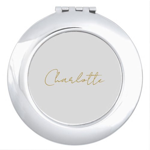 Calligraphy Gold Color Grey Custom Personal Edit Compact Mirror