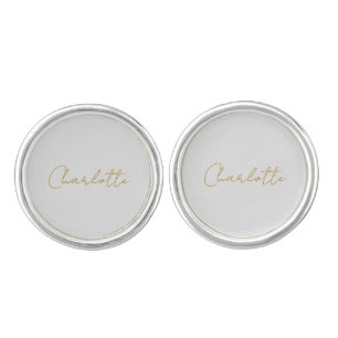 Calligraphy Gold Color Grey Custom Personal Edit Cufflinks