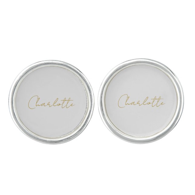 Calligraphy Gold Color Grey Custom Personal Edit Cufflinks (Front)