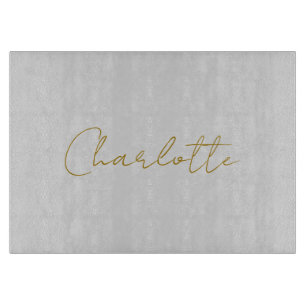 Calligraphy Gold Color Grey Custom Personal Edit Cutting Board