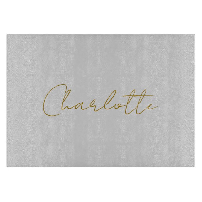 Calligraphy Gold Color Grey Custom Personal Edit Cutting Board (Front)