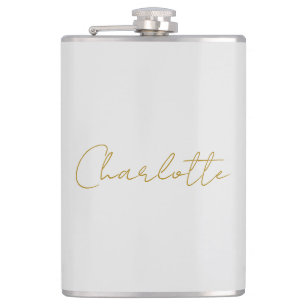 Calligraphy Gold Color Grey Custom Personal Edit Flask