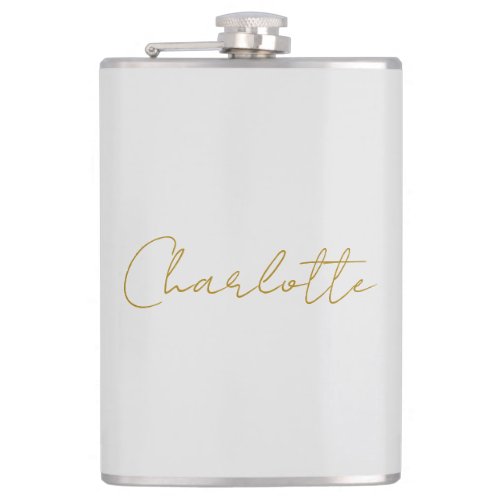 Calligraphy Gold Color Grey Custom Personal Edit Flask