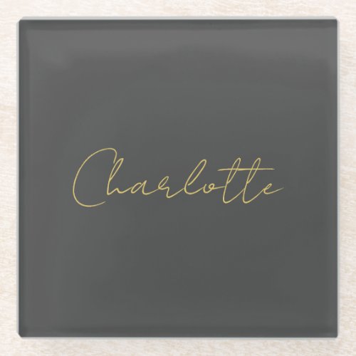 Calligraphy Gold Color Grey Custom Personal Edit Glass Coaster