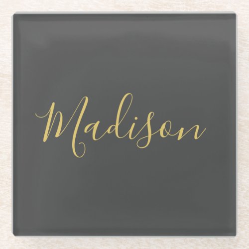 Calligraphy Gold Color Grey Custom Personal Edit Glass Coaster