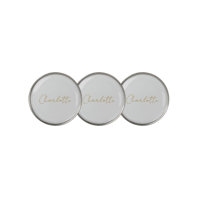 Calligraphy Gold Color Grey Custom Personal Edit Golf Ball Marker (3 Up)