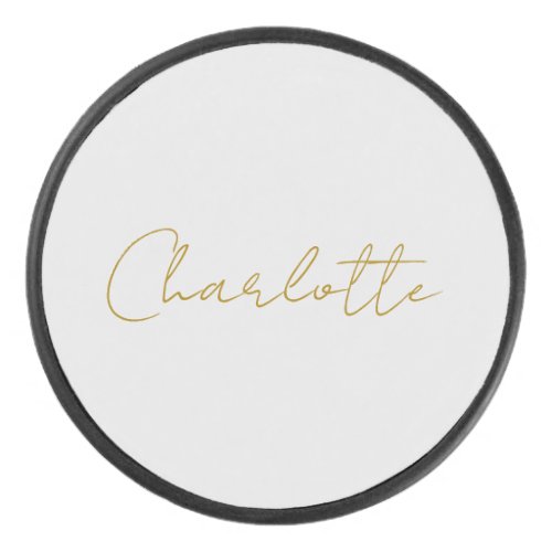 Calligraphy Gold Color Grey Custom Personal Edit Hockey Puck