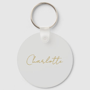 Calligraphy Gold Color Grey Custom Personal Edit Keychain