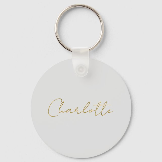 Calligraphy Gold Color Grey Custom Personal Edit Keychain (Front)
