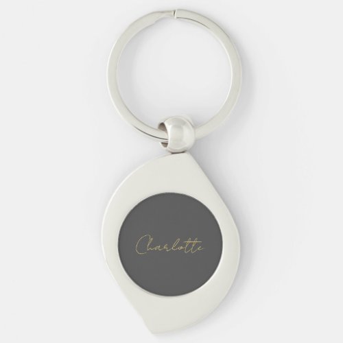 Calligraphy Gold Color Grey Custom Personal Edit Keychain