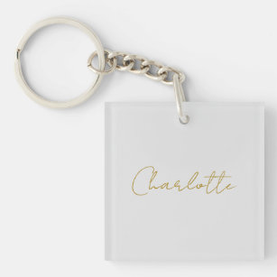 Calligraphy Gold Color Grey Custom Personal Edit Keychain