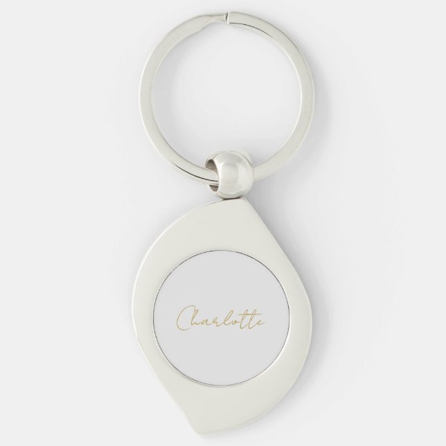 Calligraphy Gold Color Grey Custom Personal Edit Keychain (Front)