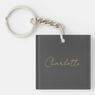 Calligraphy Gold Color Grey Custom Personal Edit Keychain