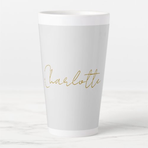 Calligraphy Gold Color Grey Custom Personal Edit Latte Mug