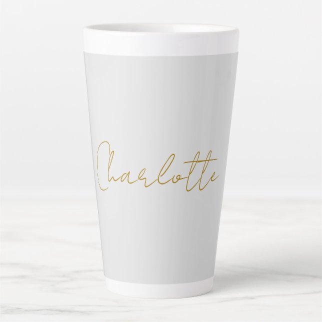 Calligraphy Gold Color Grey Custom Personal Edit Latte Mug (Front)
