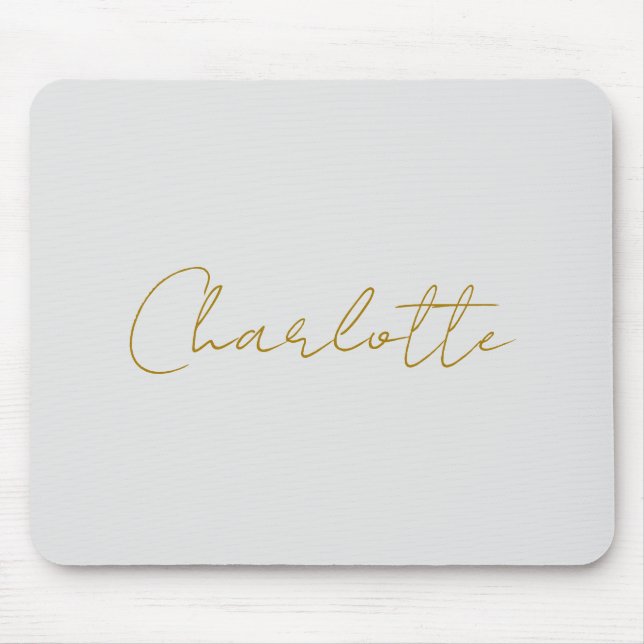 Calligraphy Gold Color Grey Custom Personal Edit Mouse Pad (Front)
