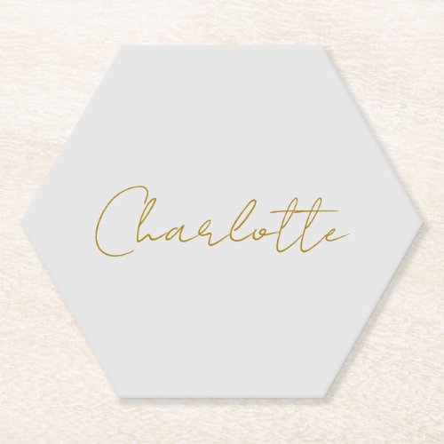Calligraphy Gold Color Grey Custom Personal Edit Paper Coaster