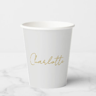 Calligraphy Gold Color Grey Custom Personal Edit Paper Cups