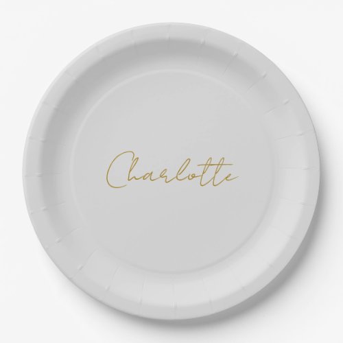 Calligraphy Gold Color Grey Custom Personal Edit Paper Plates