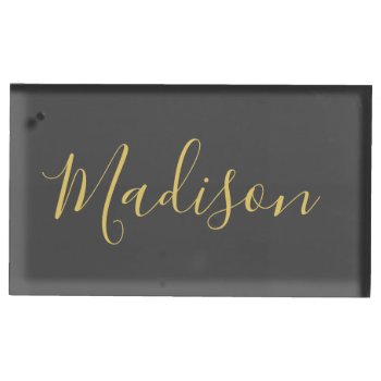 Calligraphy Gold Color Grey Custom Personal Edit Place Card Holder by hizli_art at Zazzle
