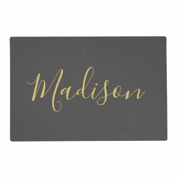 Calligraphy Gold Color Grey Custom Personal Edit Placemat by hizli_art at Zazzle