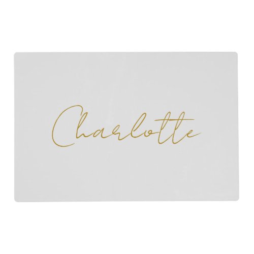 Calligraphy Gold Color Grey Custom Personal Edit Placemat