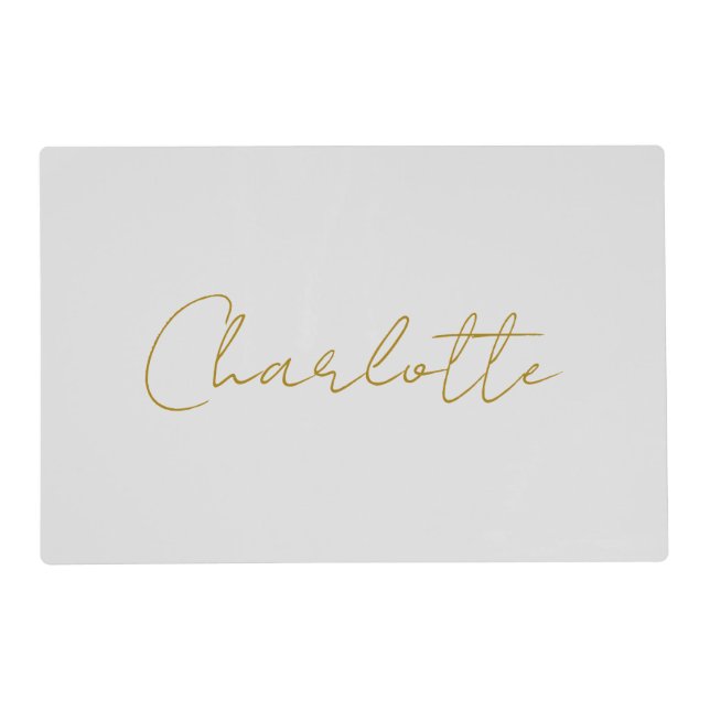 Calligraphy Gold Color Grey Custom Personal Edit Placemat (Front)