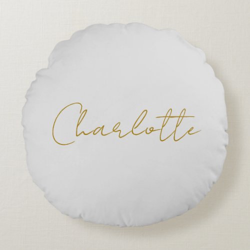 Calligraphy Gold Color Grey Custom Personal Edit Round Pillow