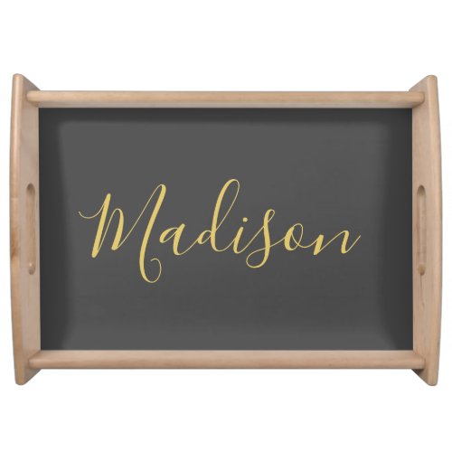 Calligraphy Gold Color Grey Custom Personal Edit Serving Tray