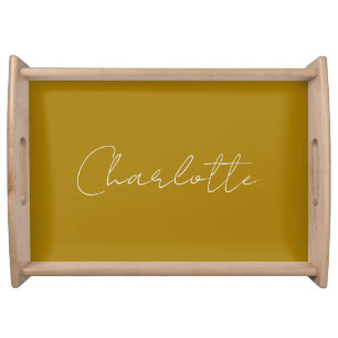 Calligraphy Gold Color Grey Custom Personal Edit Serving Tray