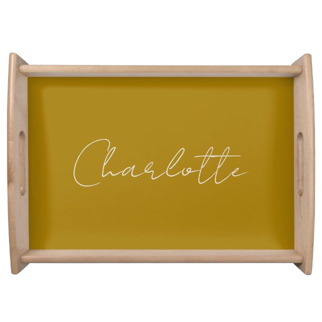 Calligraphy Gold Color Grey Custom Personal Edit Serving Tray (Front)