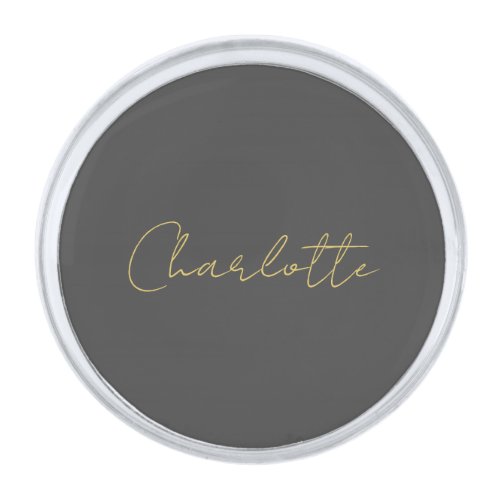 Calligraphy Gold Color Grey Custom Personal Edit Silver Finish Lapel Pin