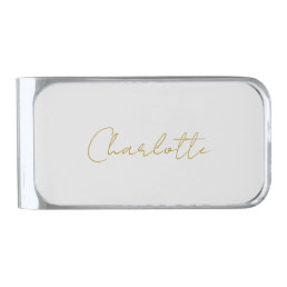 Calligraphy Gold Color Grey Custom Personal Edit Silver Finish Money Clip