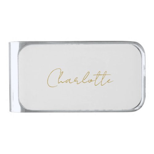 Calligraphy Gold Color Grey Custom Personal Edit Silver Finish Money Clip