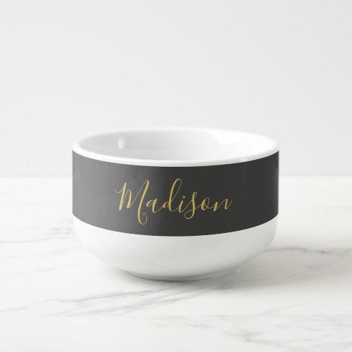 Calligraphy Gold Color Grey Custom Personal Edit Soup Mug