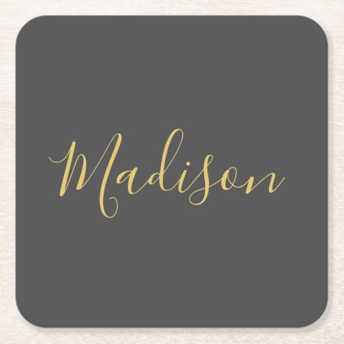 Calligraphy Gold Color Grey Custom Personal Edit Square Paper Coaster