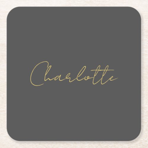 Calligraphy Gold Color Grey Custom Personal Edit Square Paper Coaster