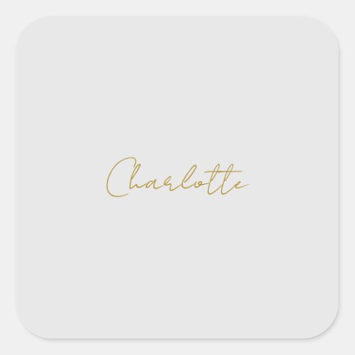 Calligraphy Gold Color Grey Custom Personal Edit Square Sticker