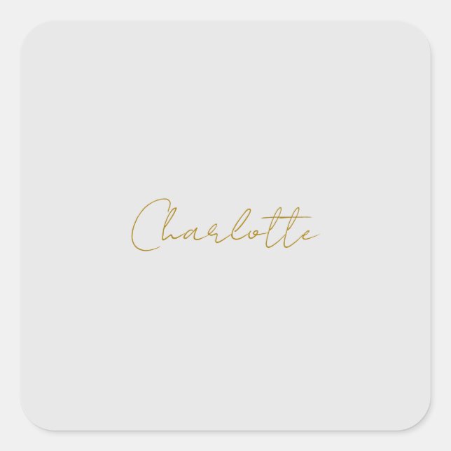 Calligraphy Gold Color Grey Custom Personal Edit Square Sticker (Front)