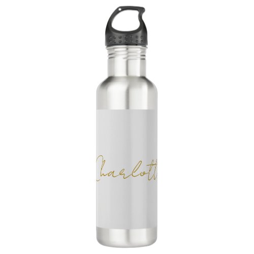 Calligraphy Gold Color Grey Custom Personal Edit Stainless Steel Water Bottle