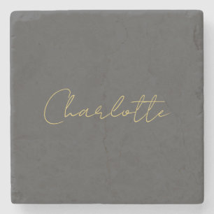 Calligraphy Gold Color Grey Custom Personal Edit Stone Coaster